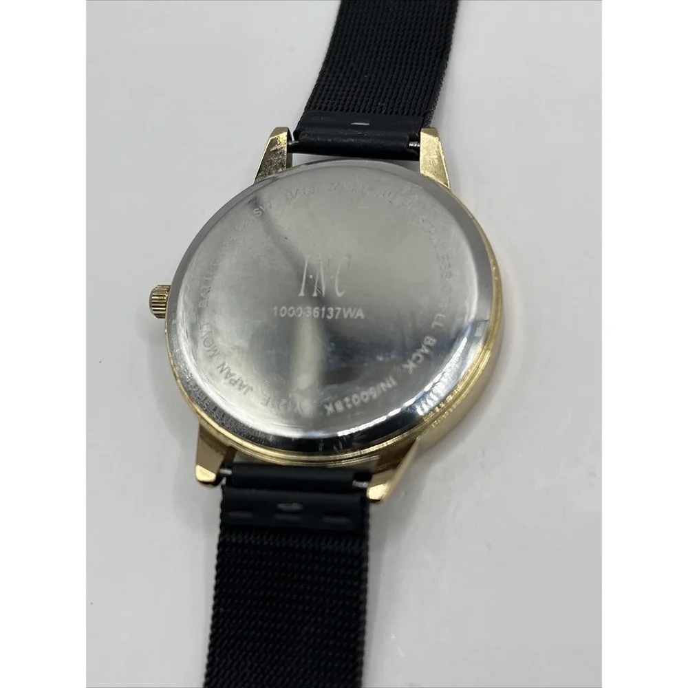 I.N.C. Women's Quartz Watch Gold Case Black Mesh Metal‎ Band- New Battery